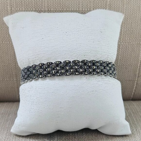 Elgin Bracelet Black Tone Chain Gold Tone small crystal Accent Size 6.5 inches - Picture 1 of 11